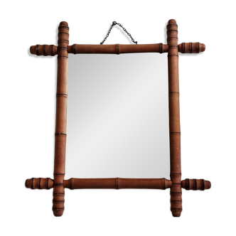 Antique mirror in turned wood imitating bamboo, 43 x 49 cm