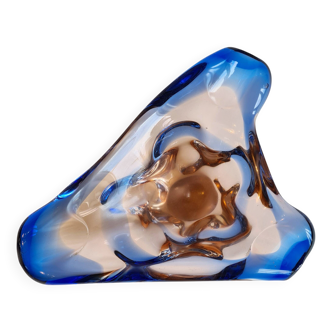 🌊 Titre : Vide-poche Murano Sommerso Bleu-Ambré Mid Century