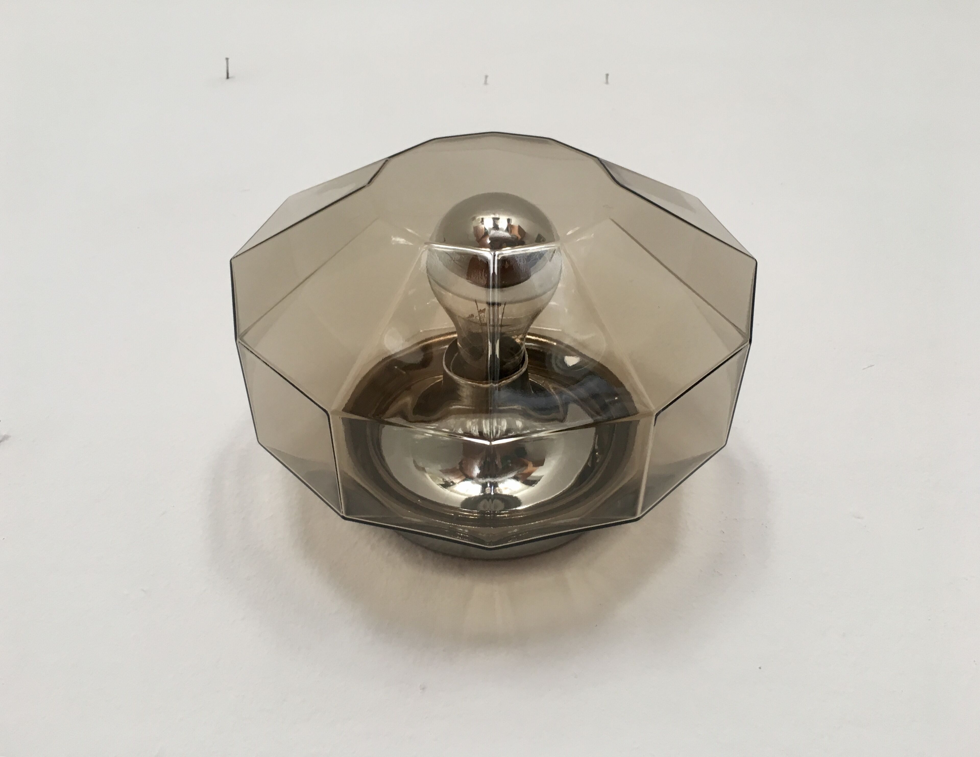 Smoked glass wall lamp or flush light by Hillebrand