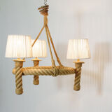 Three-light braided rope pendant light, 1950-1960.