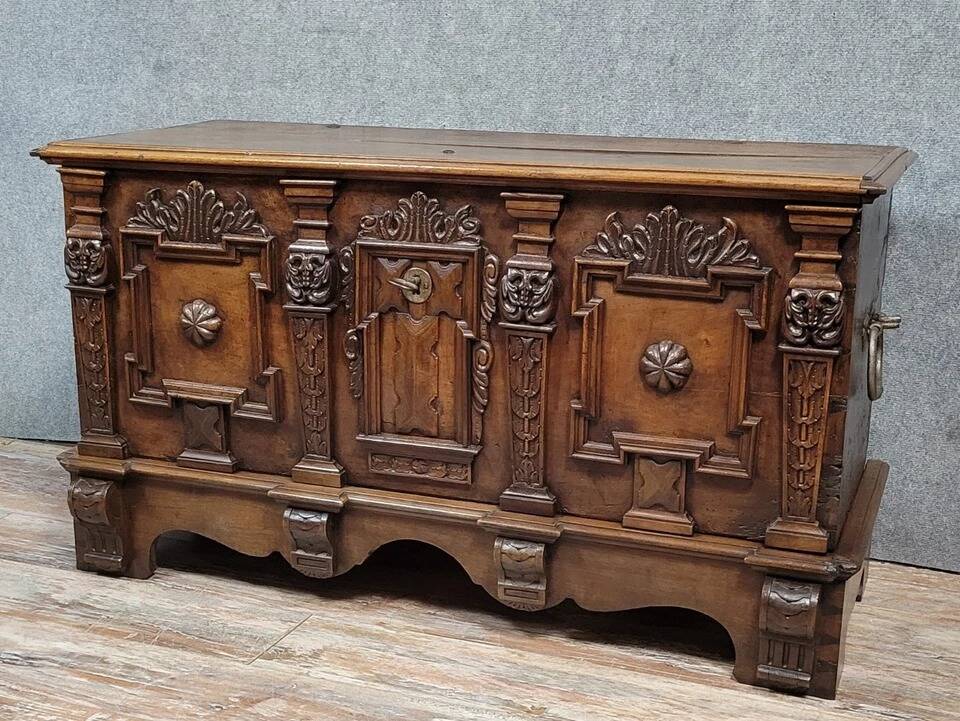 Walnut chest with rich Renaissance-style carvings, 17th century