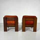 Mid-Century Armchairs, Original Orange Velvet, Italy, 1970s