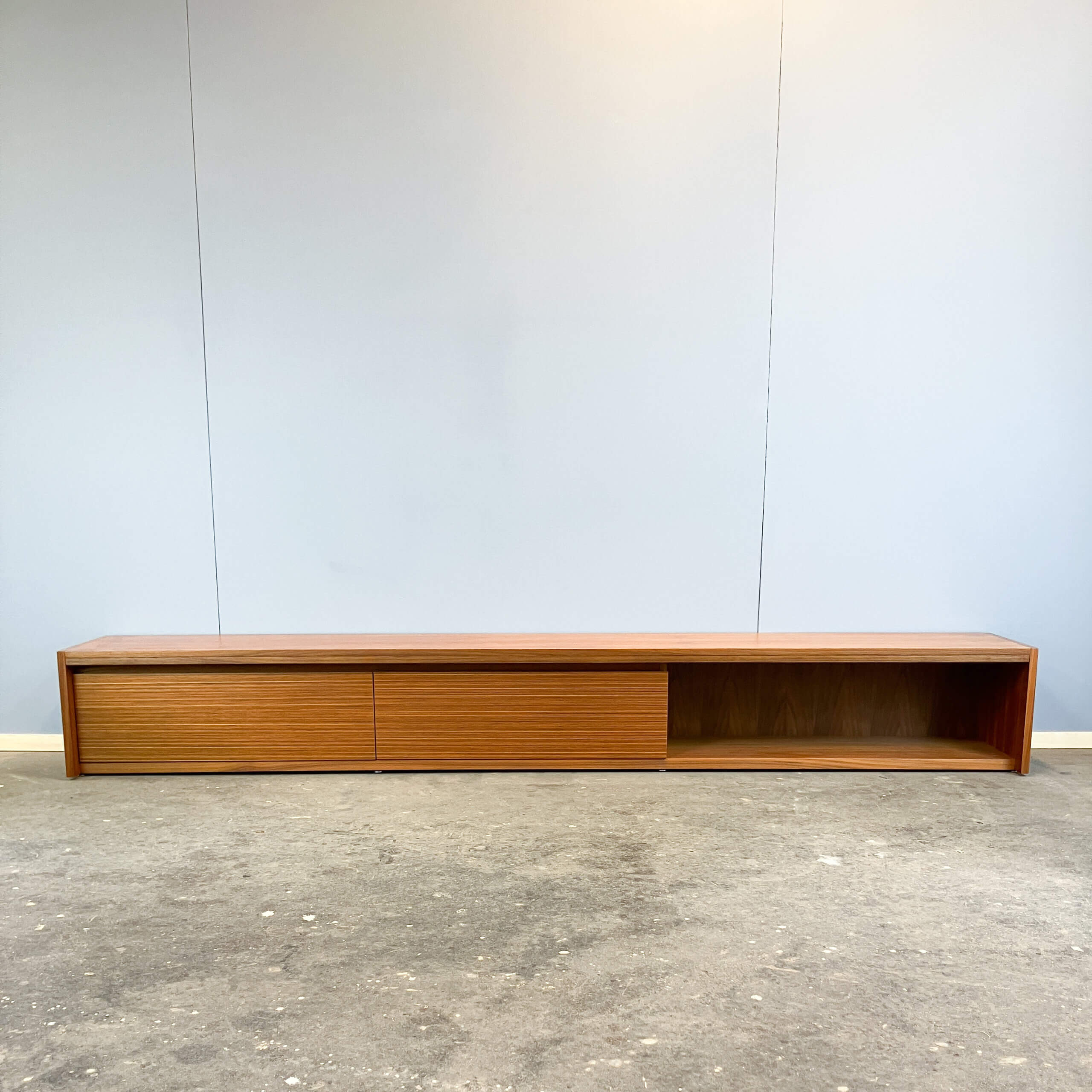 Minimalist XL lowboard, walnut and zebrano, 1960s