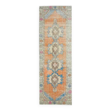 1970s Vintage Turkish Hand-Knotted Wool Cotton Orange Runner Rug 82x261