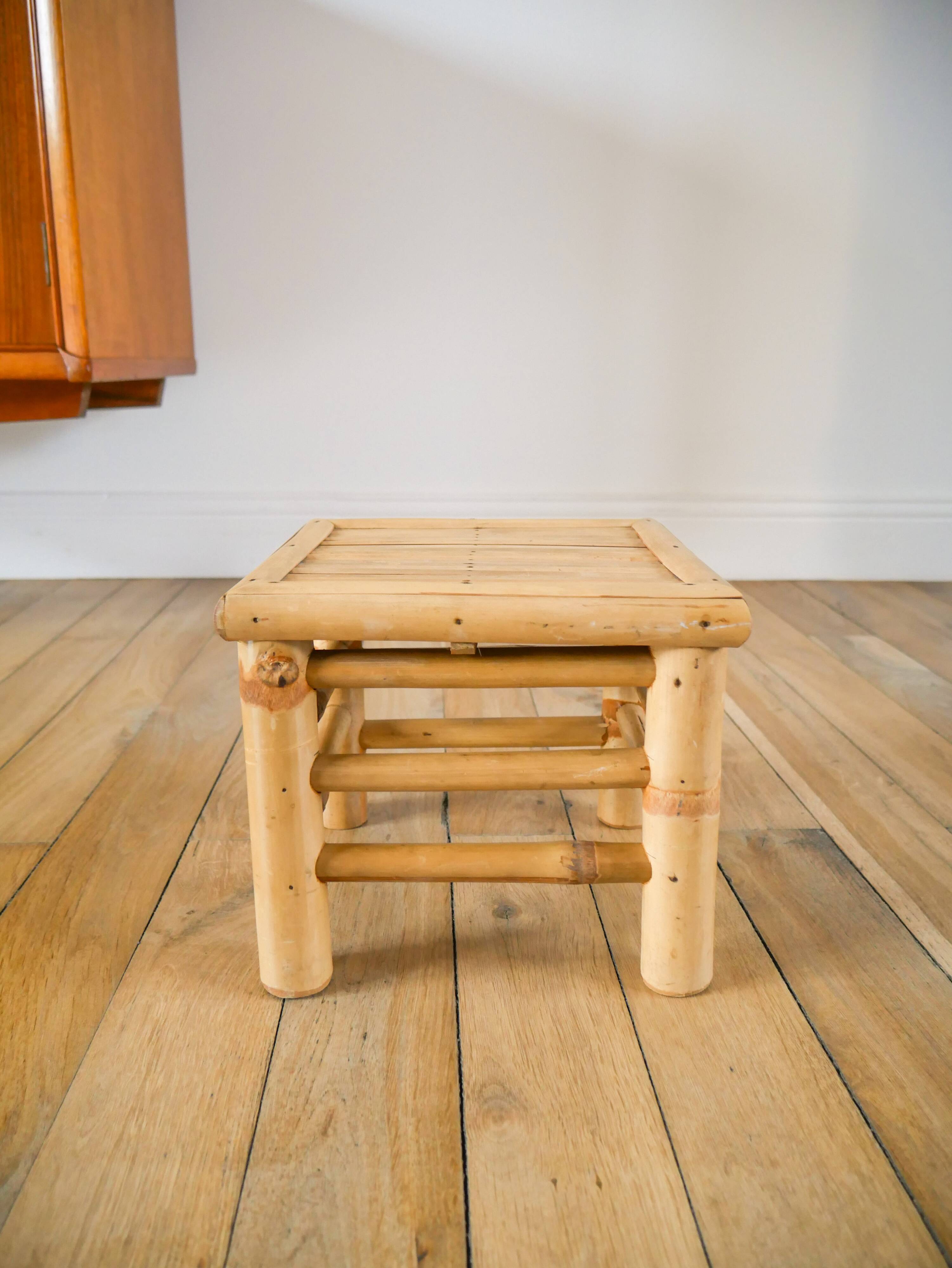 Small rattan and bamboo stool 1970