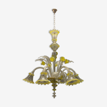 Italian flower chandelier in murano glass, 1960s