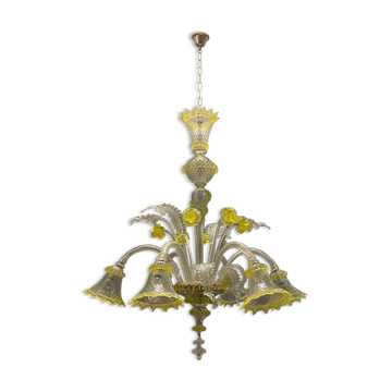 Italian flower chandelier in murano glass, 1960s