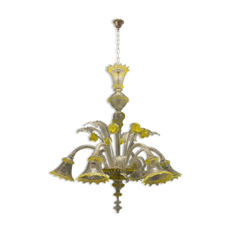 Italian flower chandelier in murano glass, 1960s