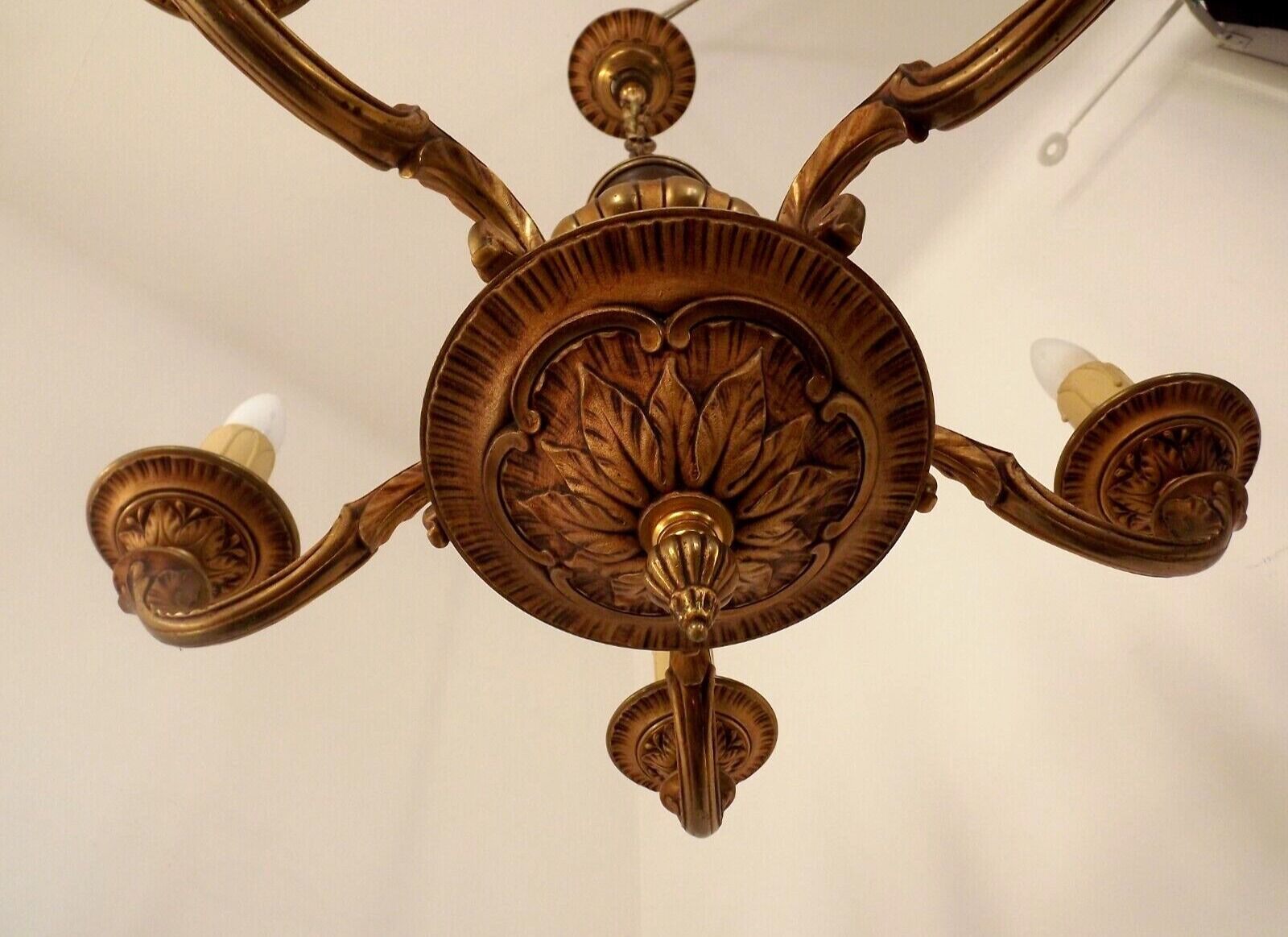French Vintage Heavy Bronze/Brass 5 Light Empire Style Chandelier 3990