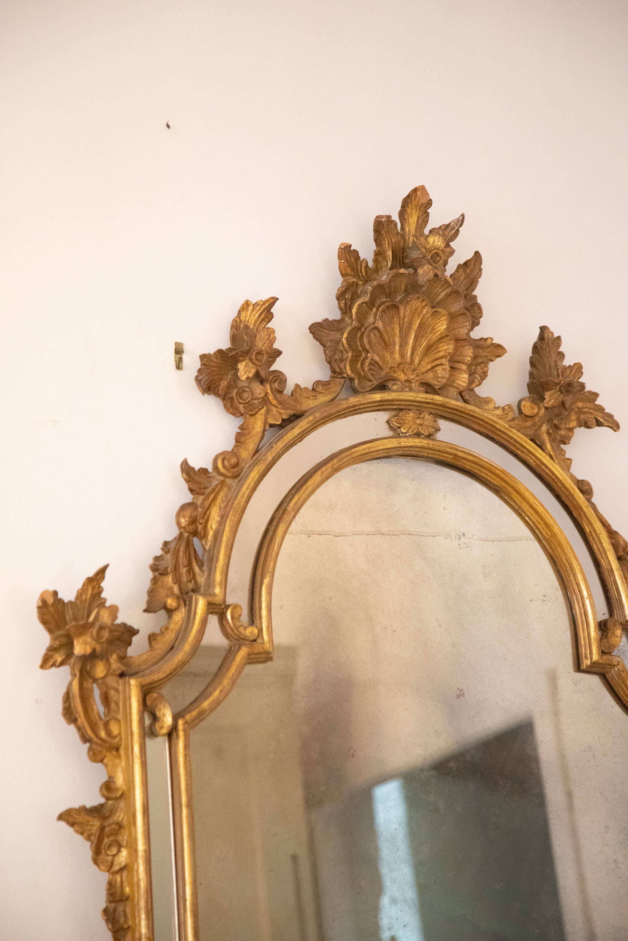 Mirror with wooden glazing beads, gold, 19th century, Italy