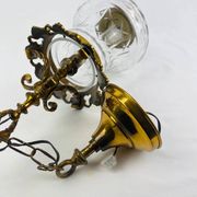 Suspension lantern in gilded bronze and engraved glass, Louis XVI style.
