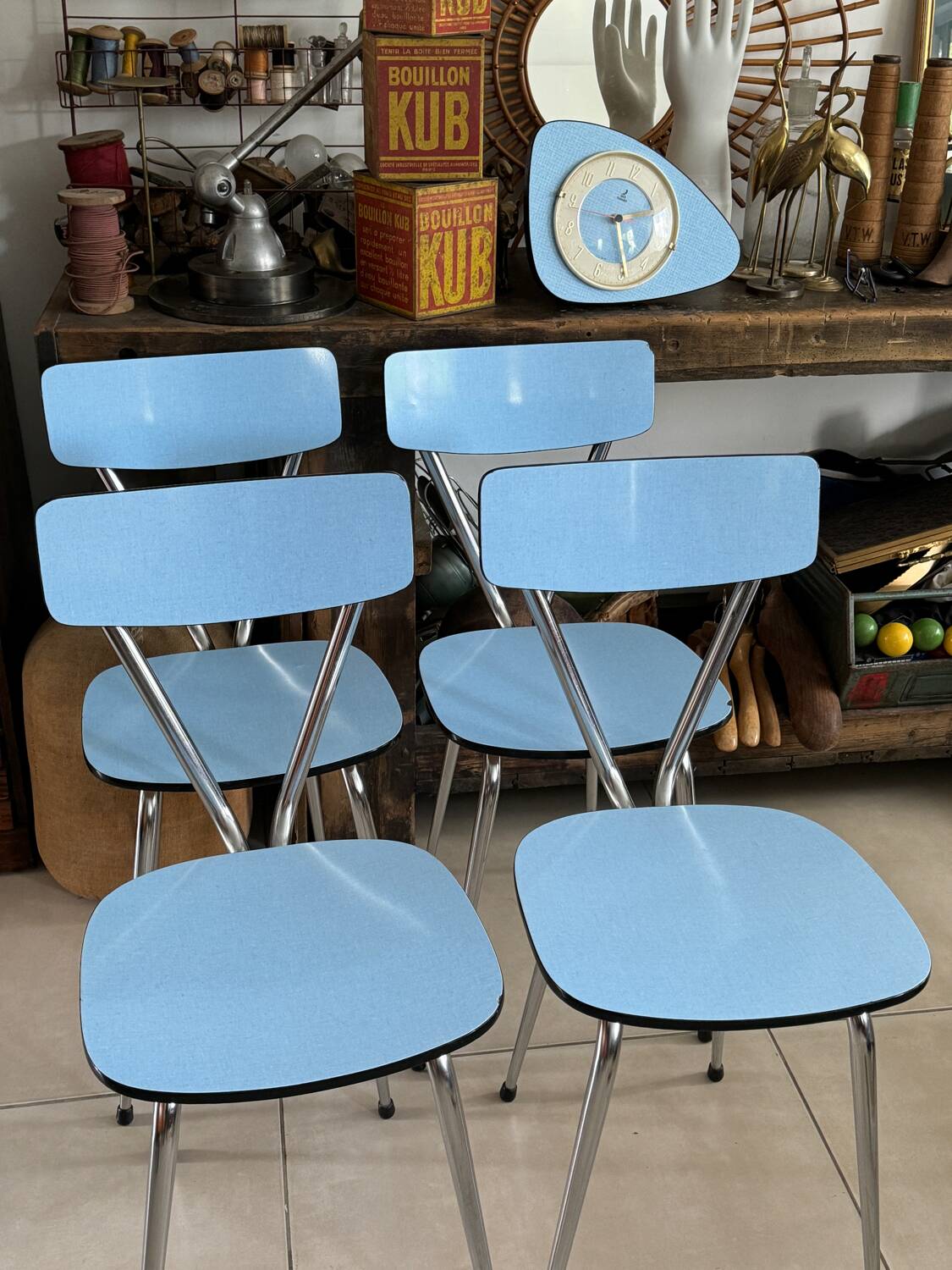 Set of 4 blue Formica chairs