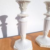 Pair of antique Italian ceramic candlesticks.