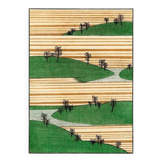 Japanese motif Watanabe Seitei green hills and river lines, artistic print