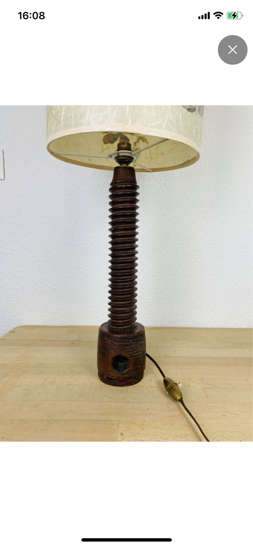 Lampe brutaliste art populaire 73 cm, bois tourné