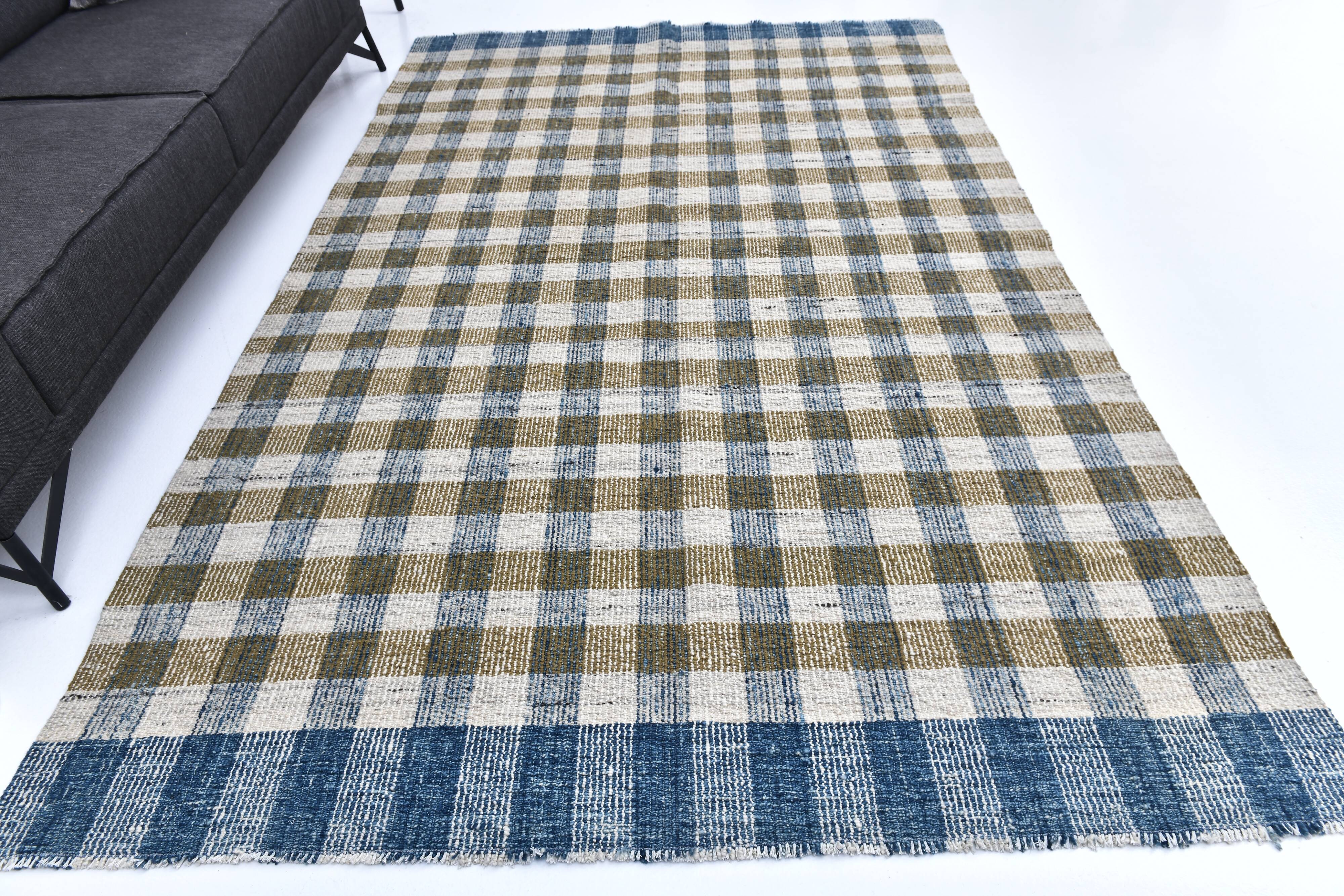 scandinavian kilim 290x190 cm , blue beige and  mustard colour.