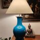 Turquoise ceramic vase lamp, incised Chinese decoration, late 19th century.
