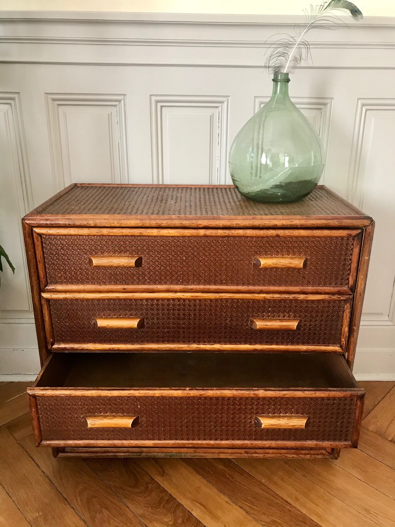 Chest of drawers rattan and caning