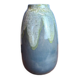 Vintage blue green enamel vase signed