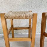 Vintage wood and straw stool