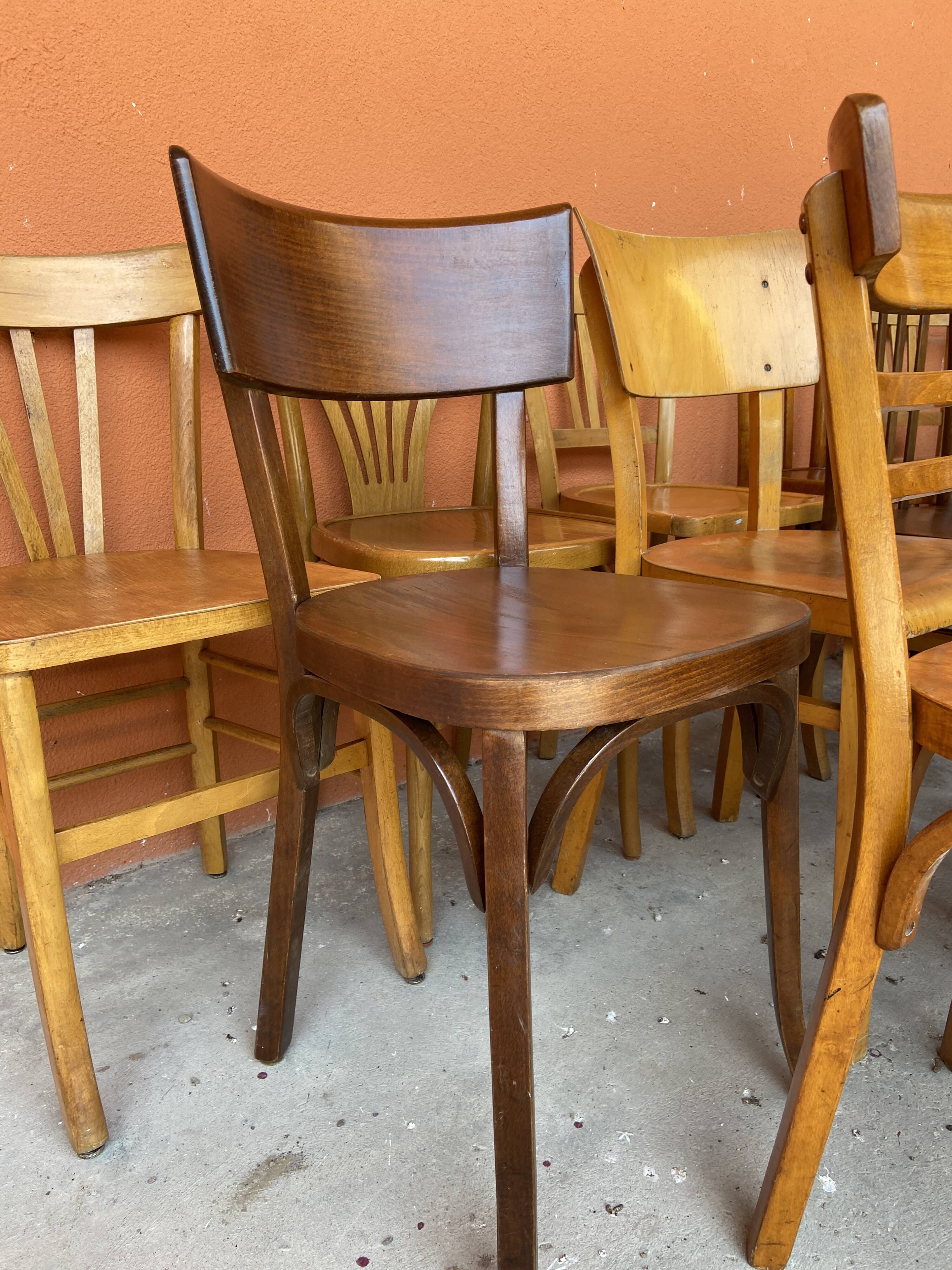 set of 20 mismatched bentwood vintage restaurant bistro chairs