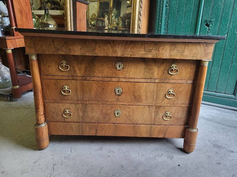 EMPIRE CHEST OF 4 DRAWERS IN BLOND WALNUT FROM THE 19TH CENTURY