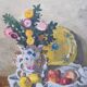 Peinture ancienne vase de marié avec son bouquet