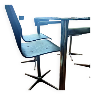 4 chaises bois moulé piètement chrome 4 étoiles design 70