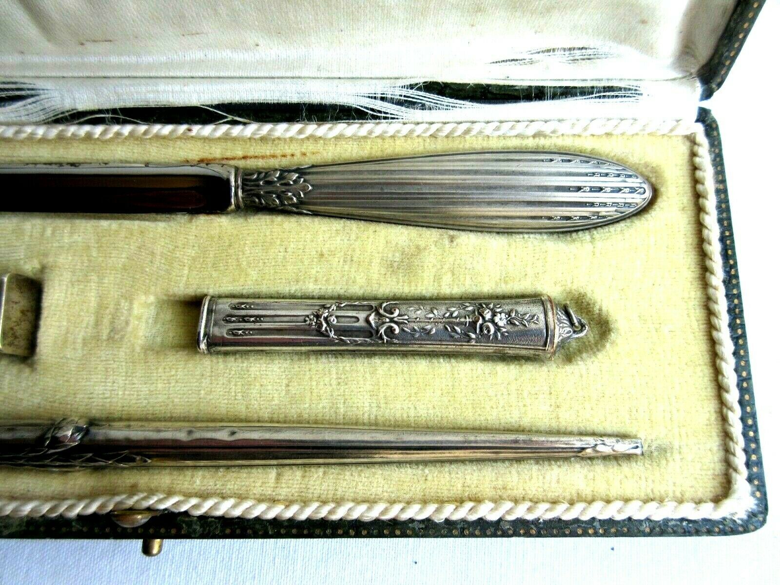 Office adornment, paper cutter, pen holder, seal, Art Deco silver metal