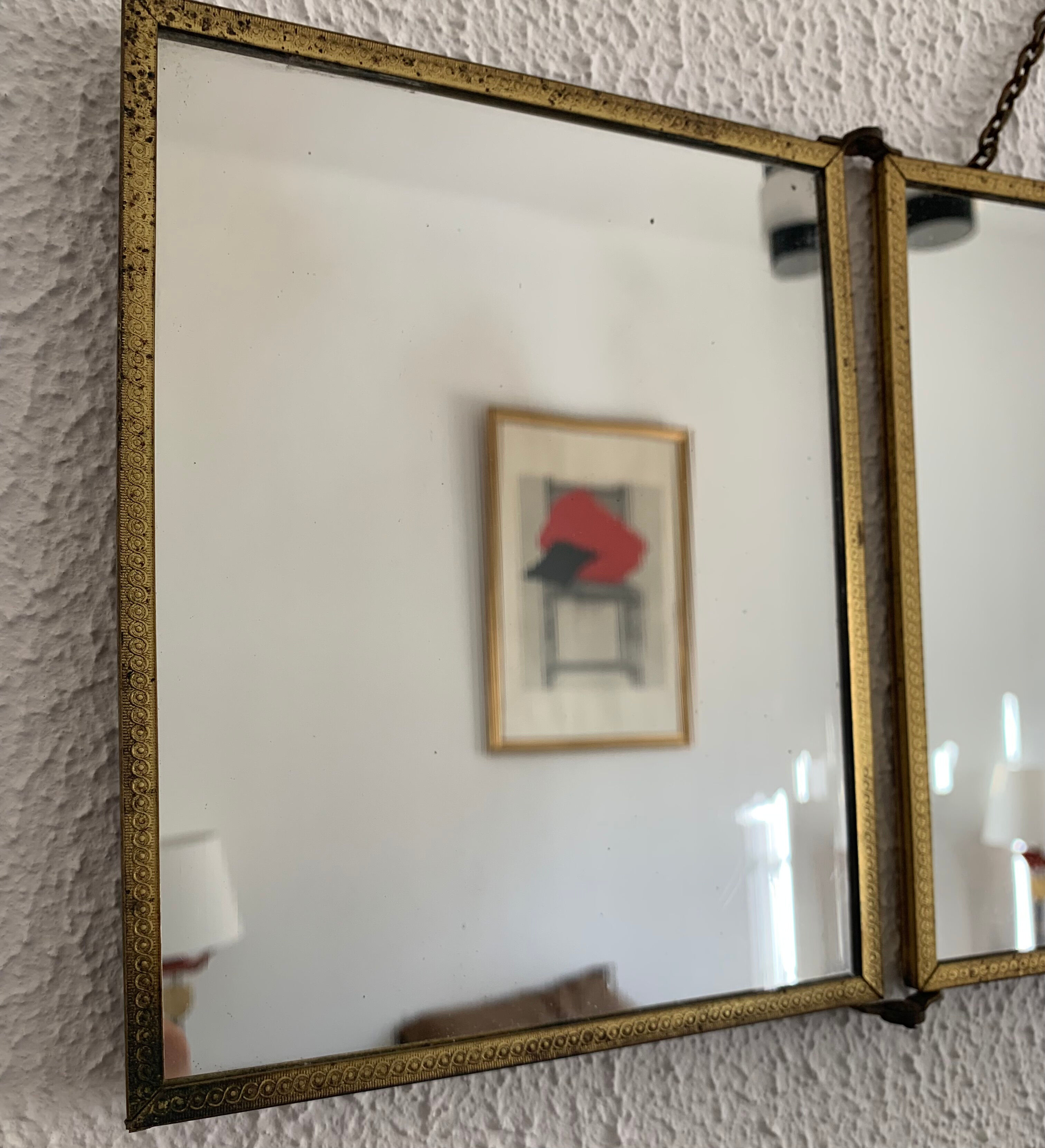 Mirror triptych barber art nouveau vintage brass 1920