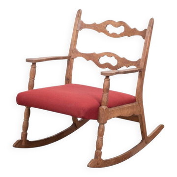 Brutalist Oak Rocking Chair, Denmark, 1960s