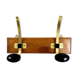 Vintage hook coat rack in gilded metal and vintage wood France