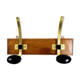 Vintage hook coat rack in gilded metal and vintage wood France