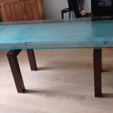 Cattelan Italia designer table – Tempered glass + extensions – Dark wood legs