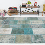 7x10 oversize teal green vintage rug 300x207cm