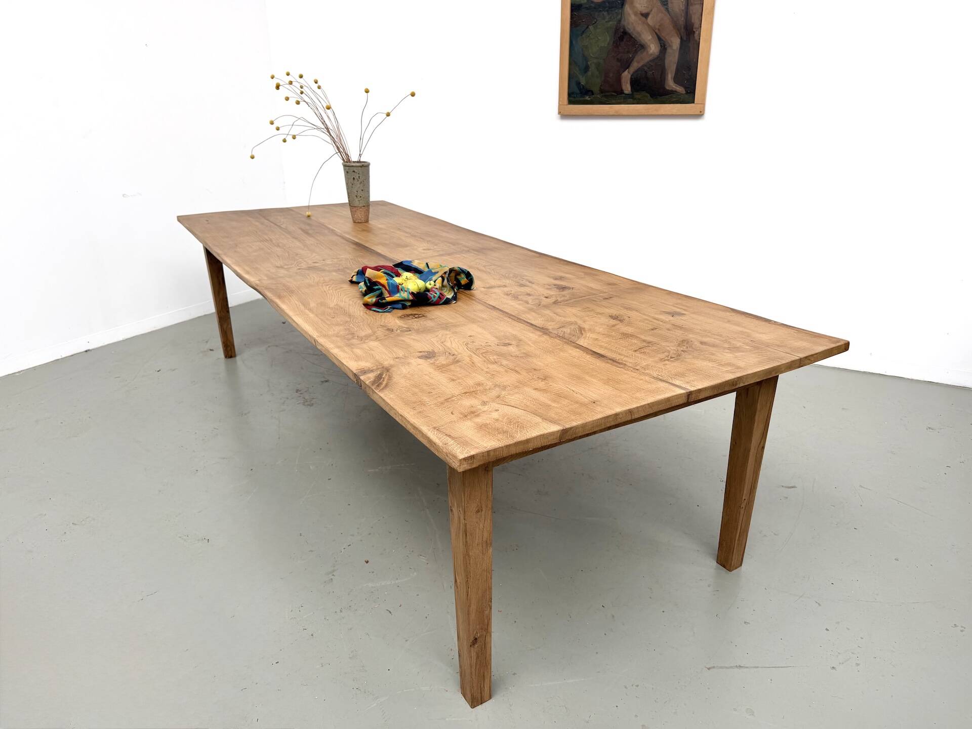 Very large farmhouse table in solid oak, 1950s – L300 cm