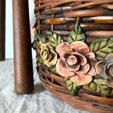 Flowery woven wicker basket