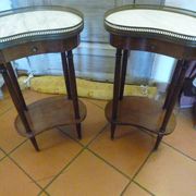Pair of Antique Louis XVI Style Bean-Shaped Bedside Tables - Marble Top