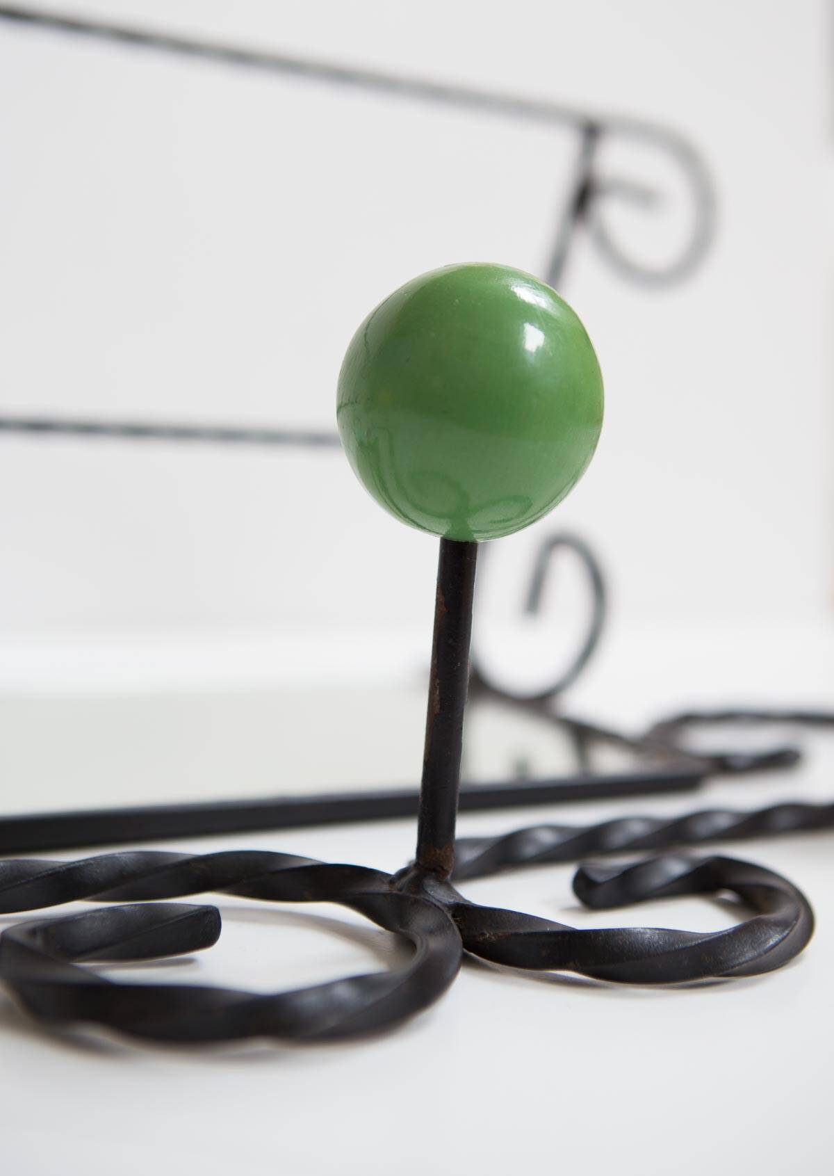Black iron coat rack with mirror 1950s