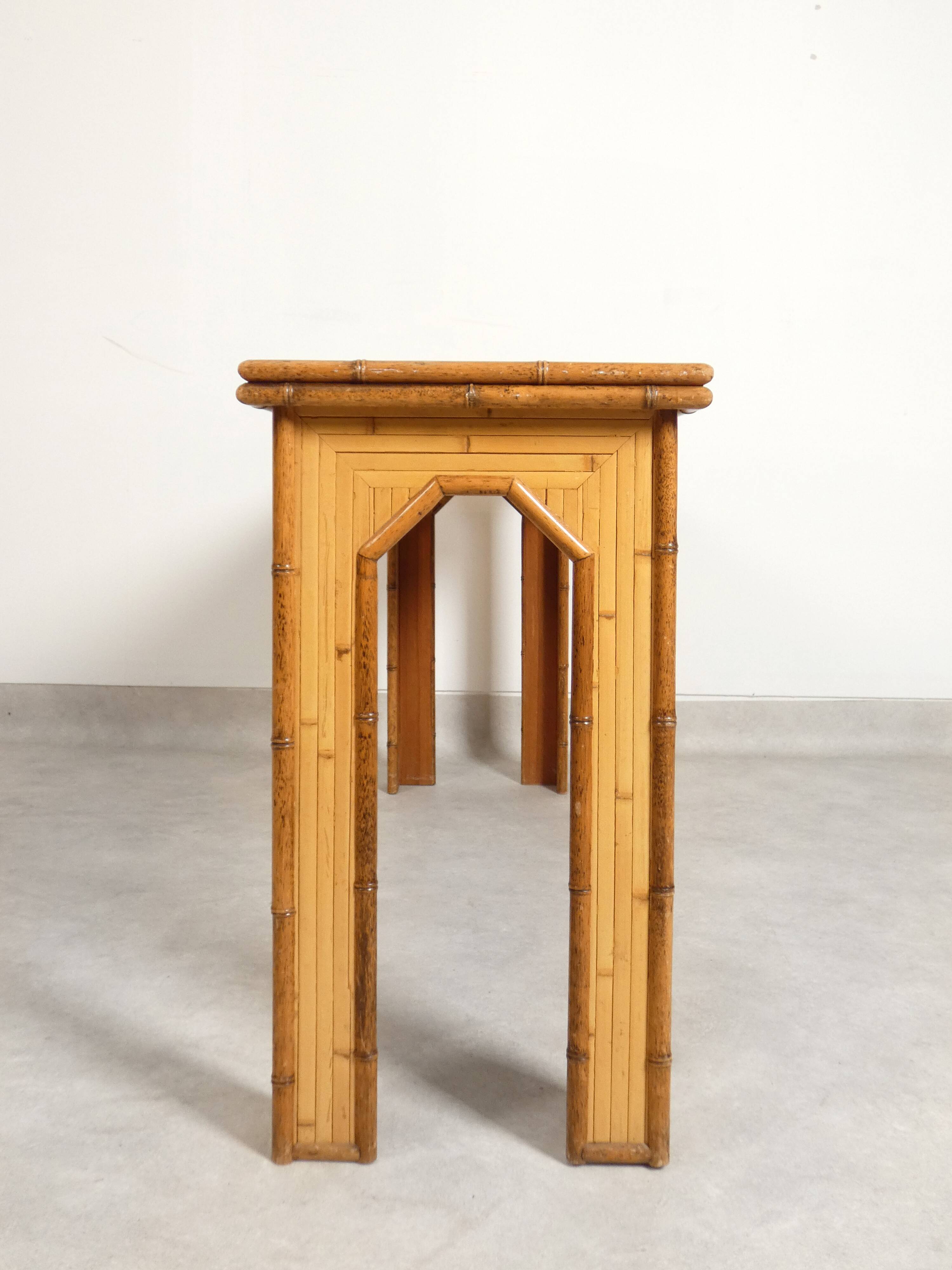 Console with sidetable and mirror in bamboo and rattan