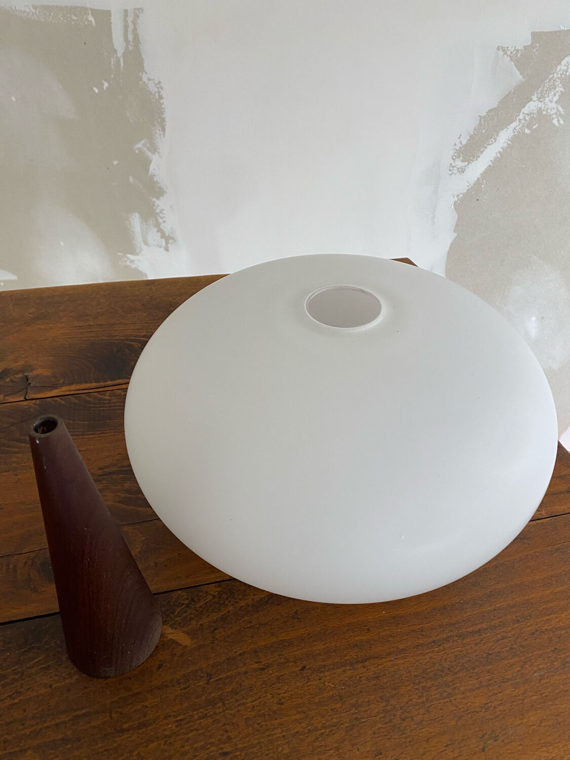 Louis Kakff teak and opaline pendant lamp