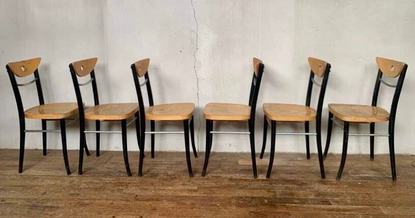 Series of 6 vintage curved wood bistro chairs