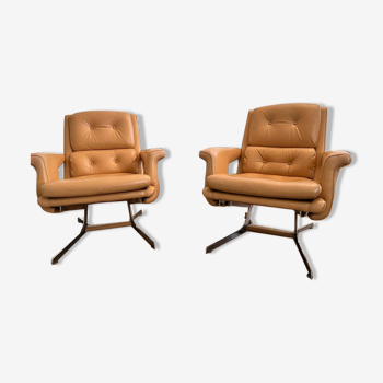 Lot de 2 fauteuils en cuir, 1970