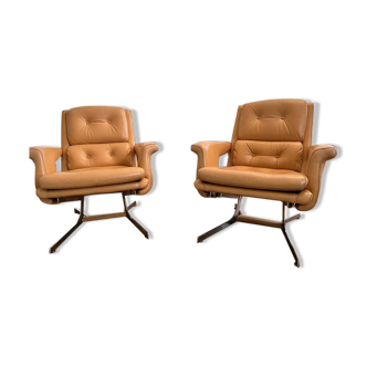 Lot de 2 fauteuils en cuir, 1970