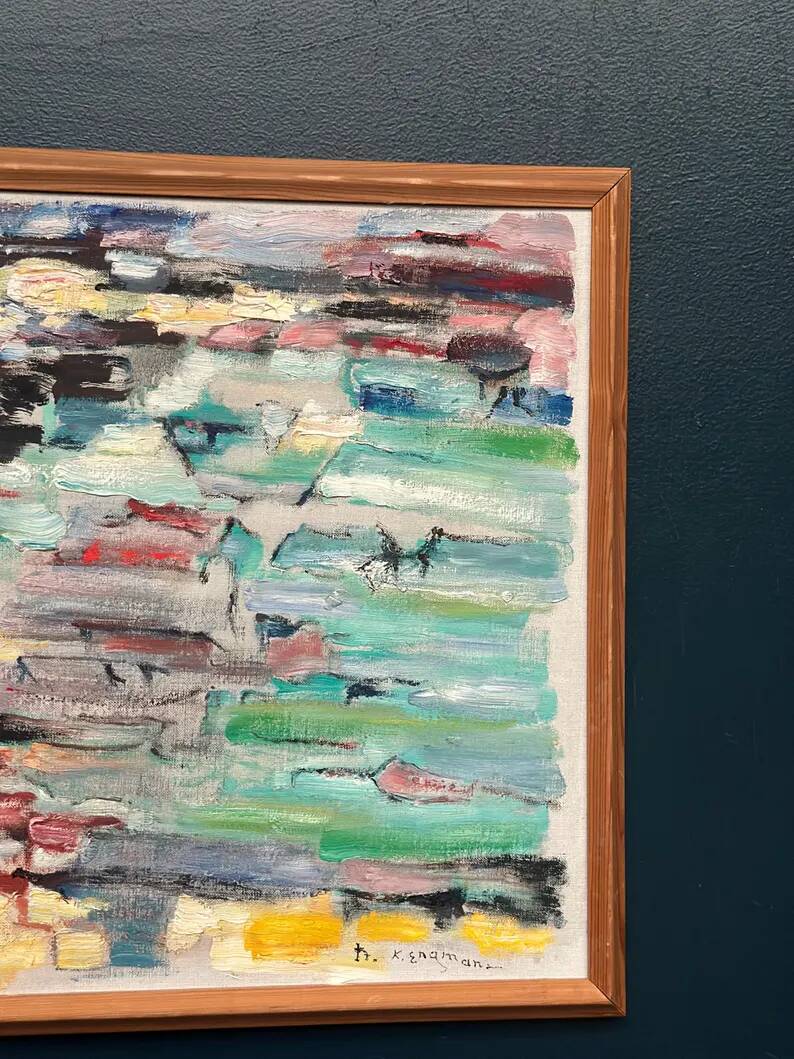 Swedish Oil on Canvas“Abstract Composition” by Klas Engman– Vintage &Framed