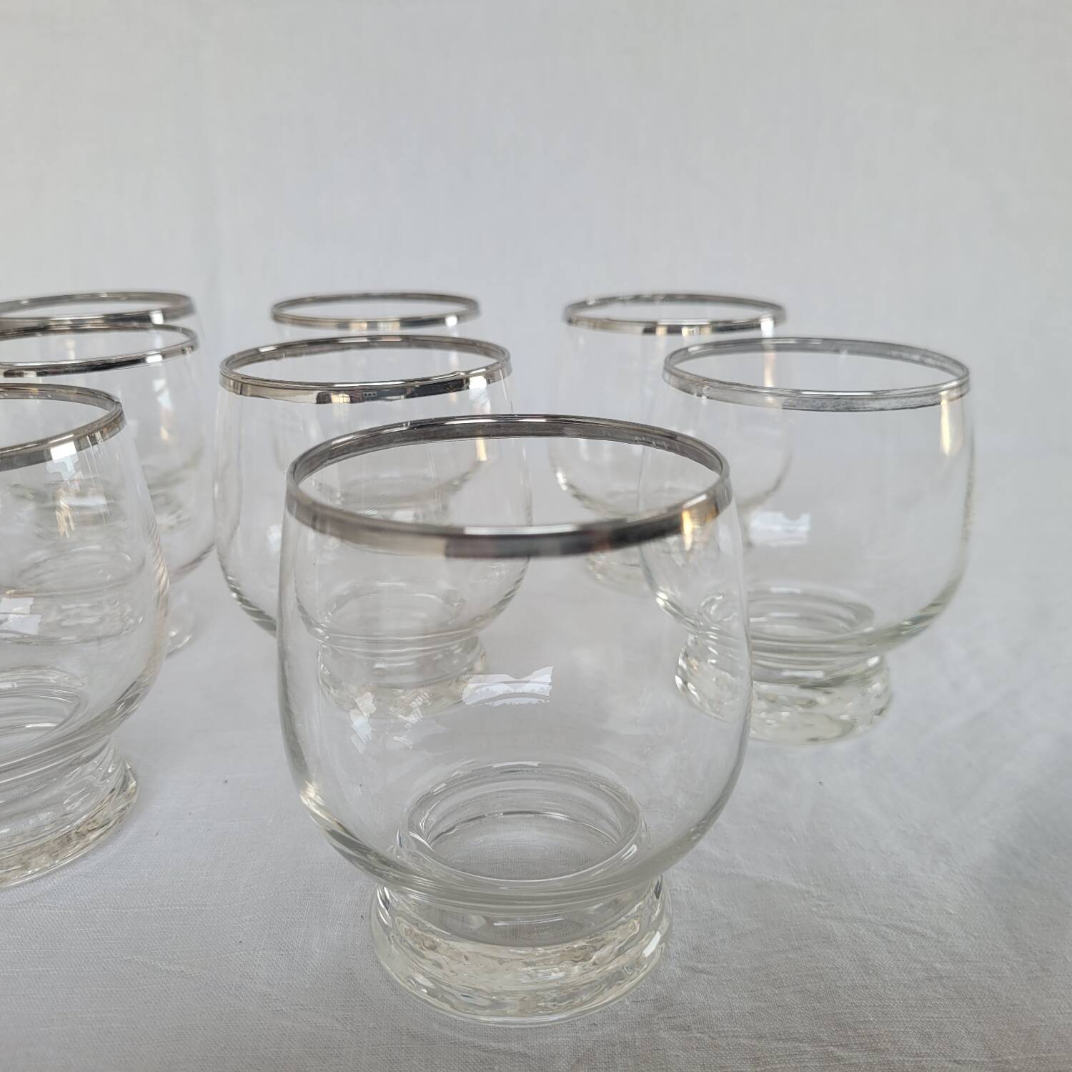 10 antique glasses with silver trim – French glassware, around 1950