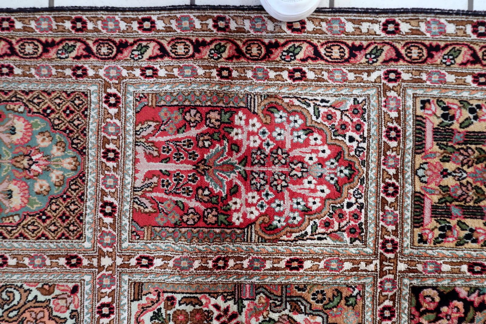 Vintage 1950s Persian Qum silk rug 72cm x 140cm