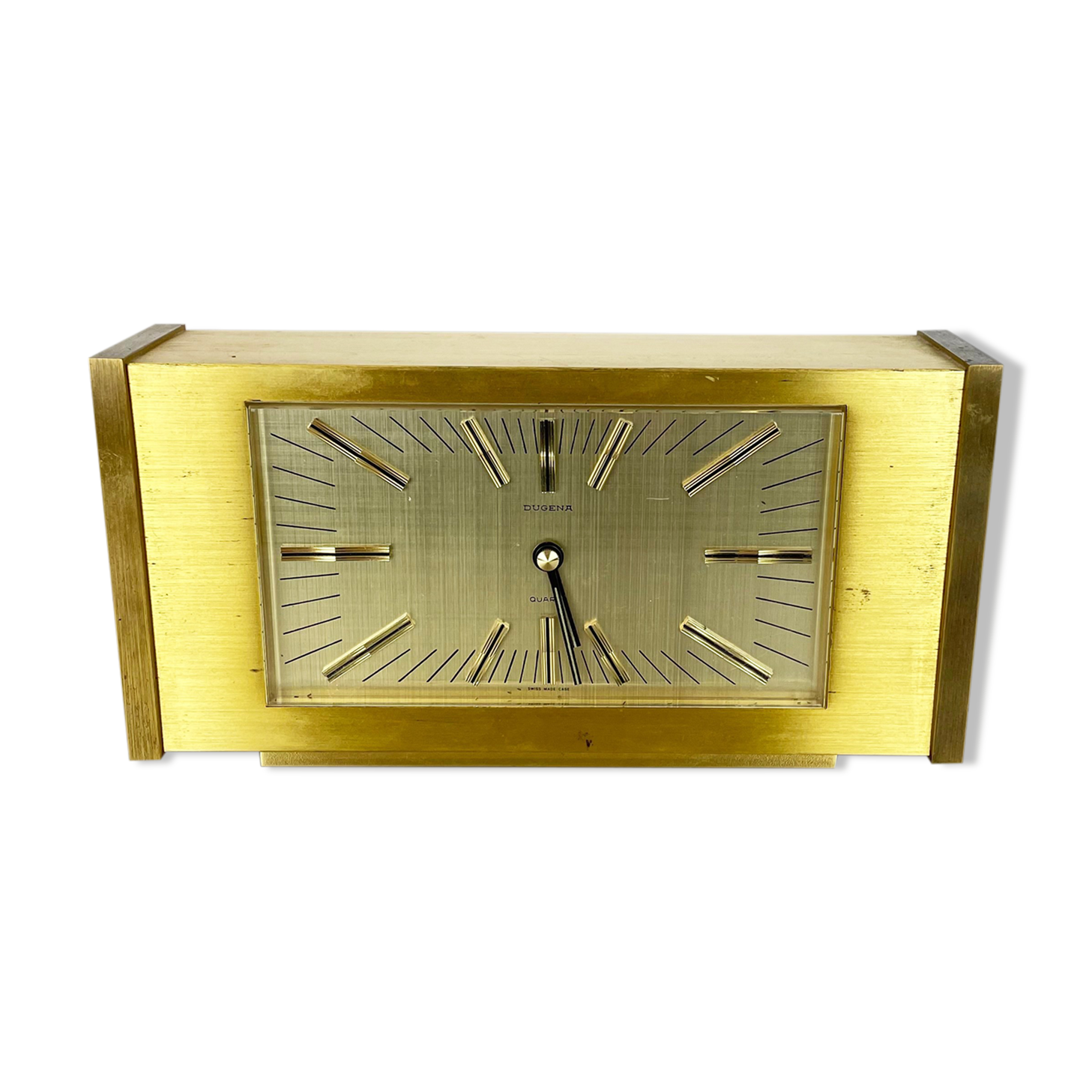 Vintage 1960s solid brass table clock Hollywood Regency Dugena, Switzerland
