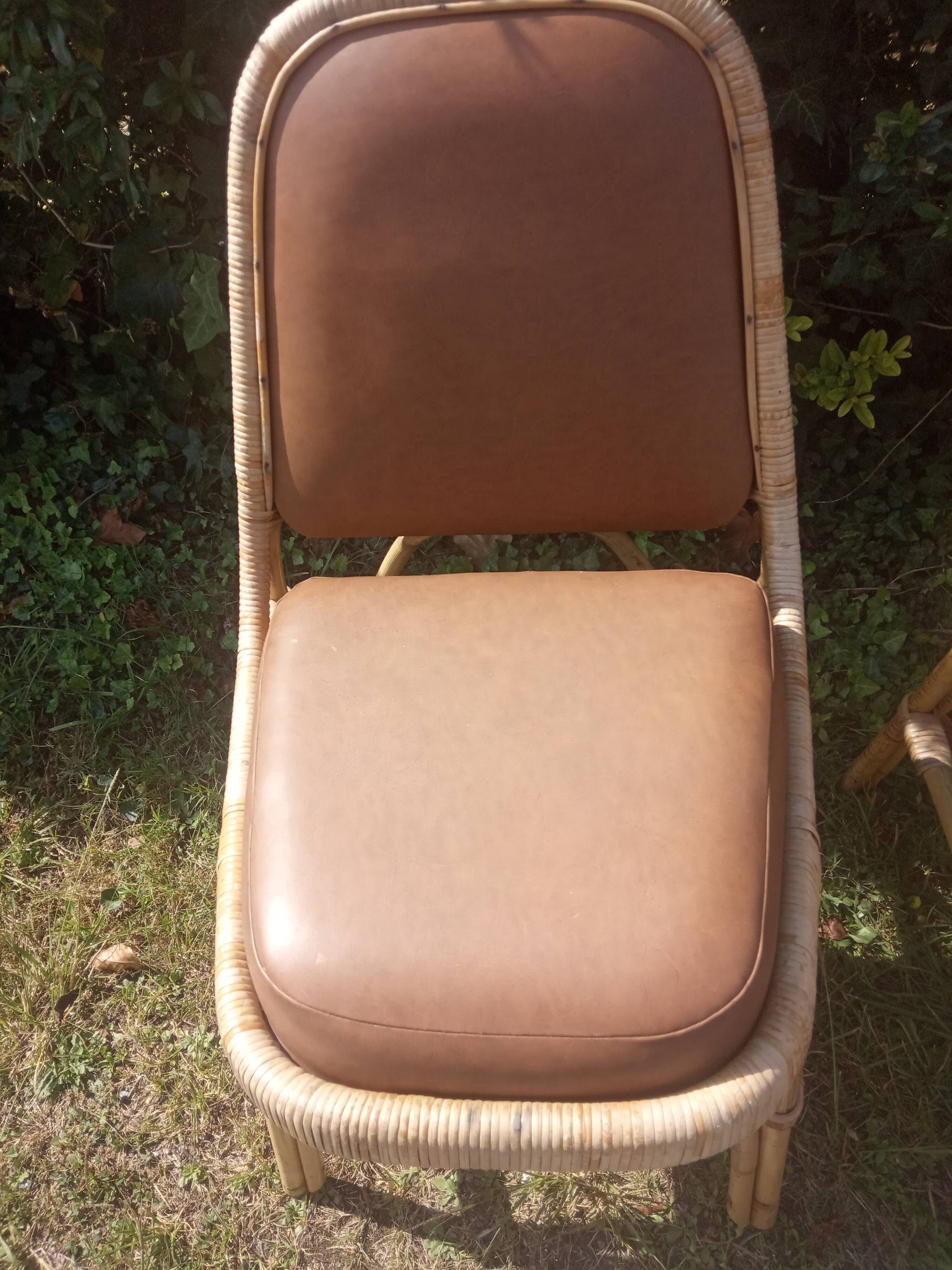 Chaises vintage rotin et skaï
