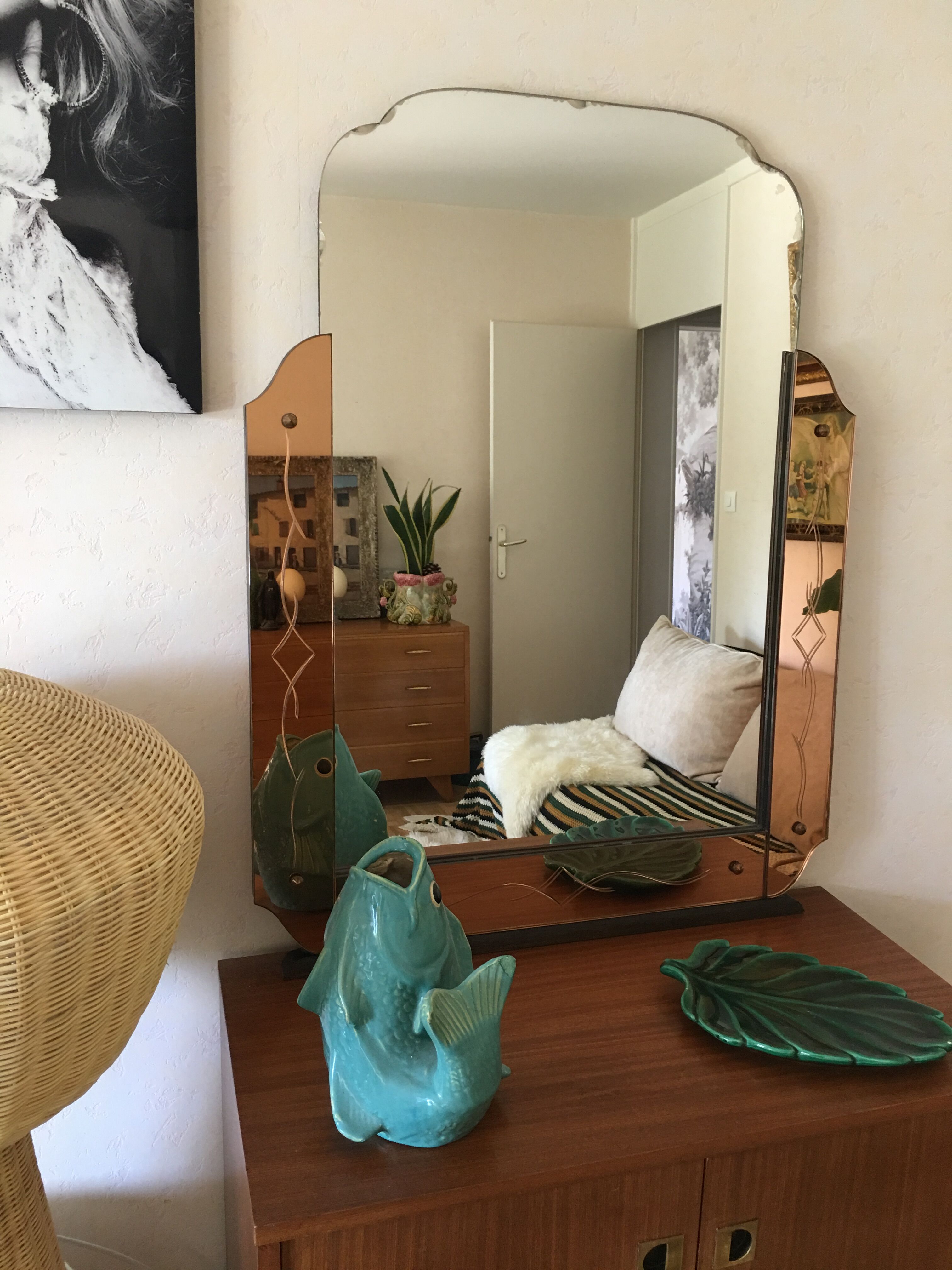 Venetian mirror art deco pink 77x101cm